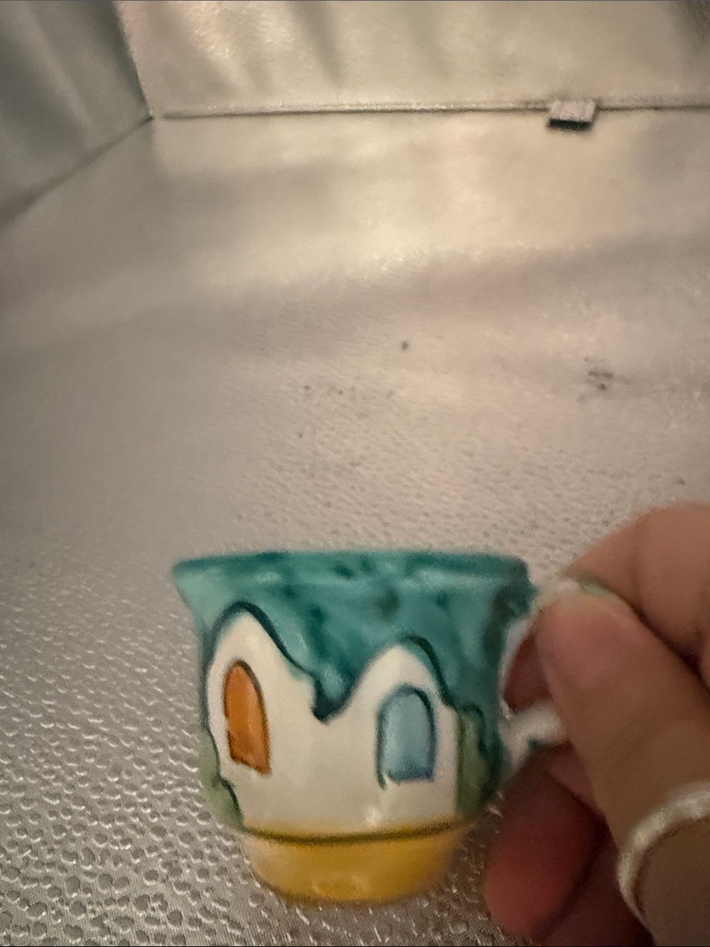Vintage Hand-Painted Teal and Yellow Expresso Ceramic Cup